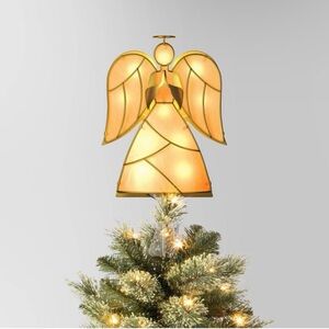 Capiz-Look Light Up Lit Angel Christmas Tree Topper 13" Gold Warm White Holiday